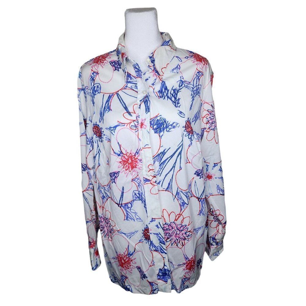 Vintage 70s Very Vera Neumann Top Shirt Hippie Flower Womens Size XL White Dagge